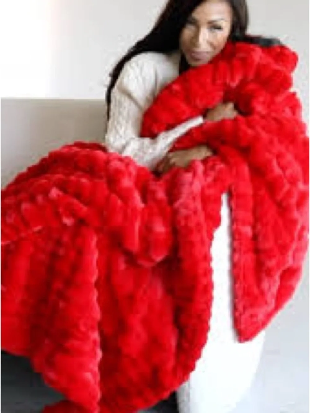 Rachel Zoe Red Plush Faux Fur Throw Blanket